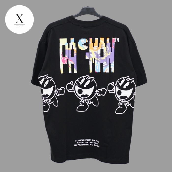 TSHIRT AAPE X PACMAN COLOURFUL TEXT IN BLACK ORIGINAL KAOS PRIA WANITA - S