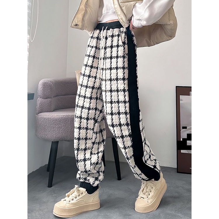 Celana Kotak-kotak Pria Celana Panjang Kasual Longgar Kotak-kotak Kualitas Tinggi Menggantung