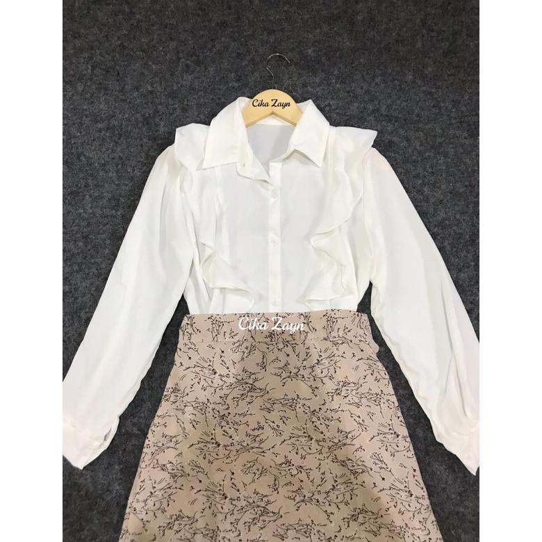 Satu Set Polos Wanita Youri Oneset Skirt Floral | Floral Rok Hitam | Kemeja Crinkle | Sage Green Ski