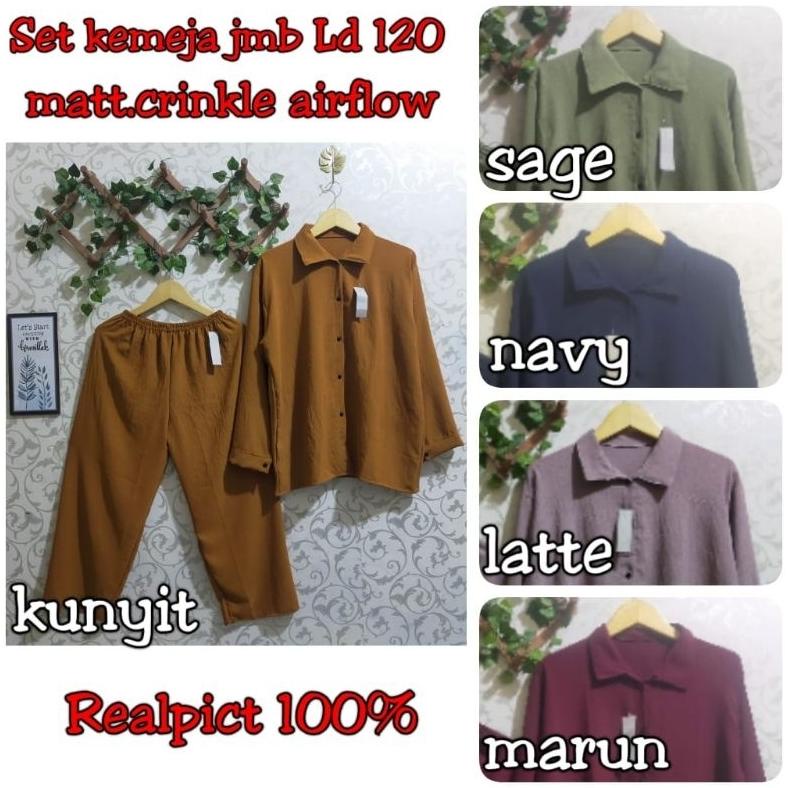 Polos Set Promo Ld 120 Setcel Crinkle Jumbo/Setelan Kemeja Crinkle Jumbo/Setcel Kemeja Polos Bisa Co