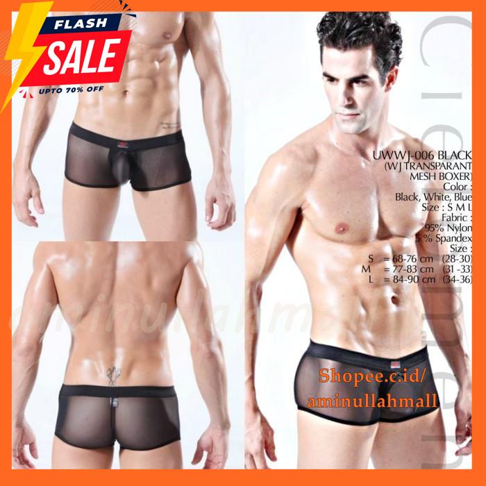SEXY CD BOXER  UWWJ-006 BLACK TRANSPARAN SEMPAK NYLON SPANDEX PRODUK PILIHAN