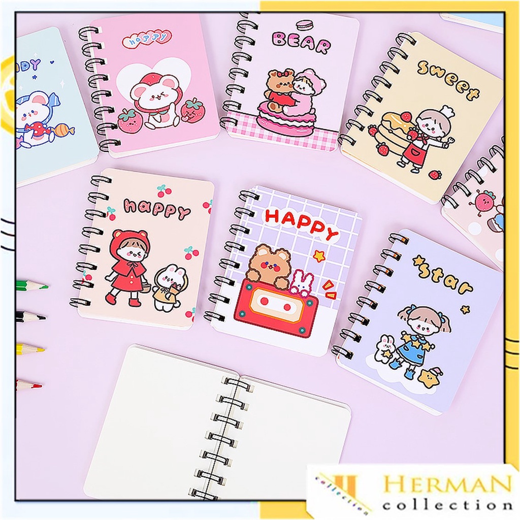 

HC Notebook Ring Motif Kartun Buku Catatan Memo Spiral Buku Tulis Mini Binder Karakter Murah