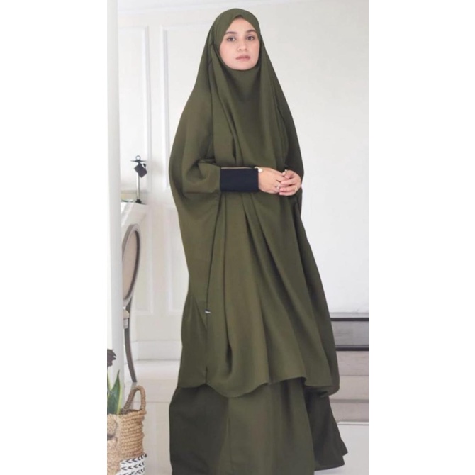 Mishari French Khimar (Set Rok Murah ) Premium ( Khimar + Rok) Original