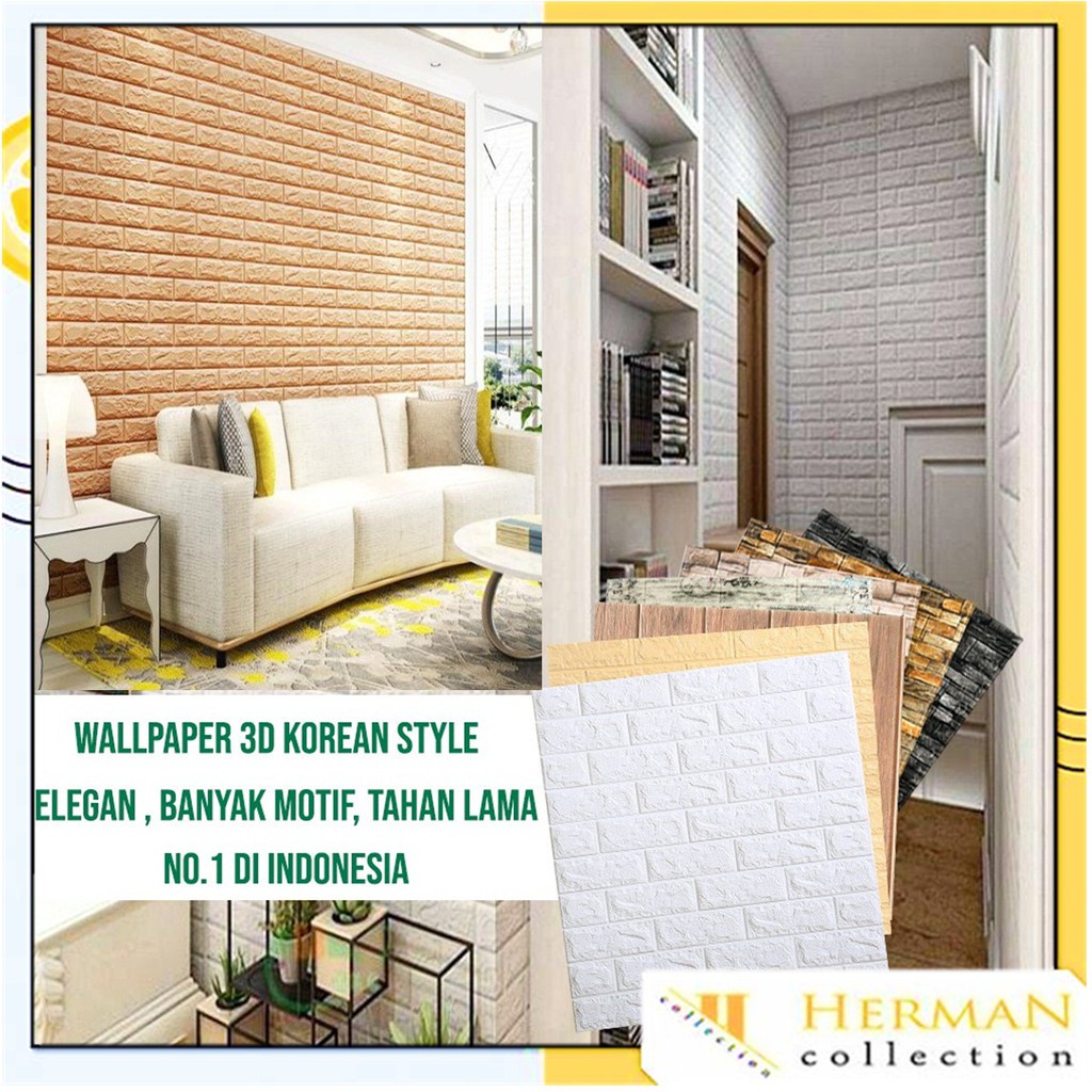 HC Wallpaper dinding Foam 3D Bata Batu Polos Motif Kayu 77x70cm WOOD FOAM KAYU FOAM MURAH