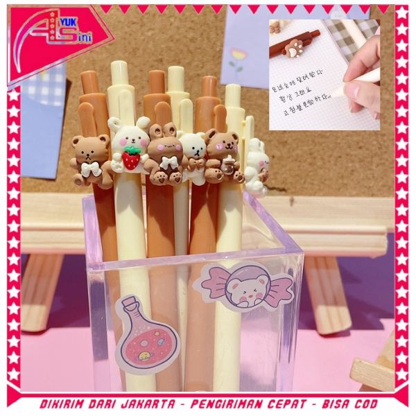 

AS Pena Cetekan Karakter Bear Pita Lucu Pulpen Tinta Gel Cair Hitam Motif Beruang Unik Alat Tulis Sekolah Kantor Stationary