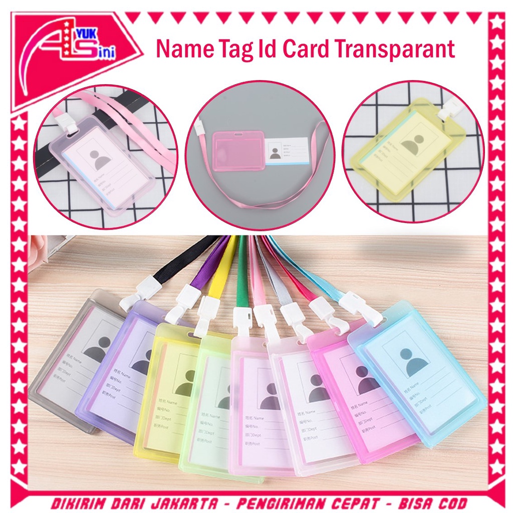 

AS Name Tag Id Card Transparant Gantungan Kartu Nama Plastik Vertical Lanyard Potrait Motif Polos Warna Warni Tanda Pengenal Bening Horizontal