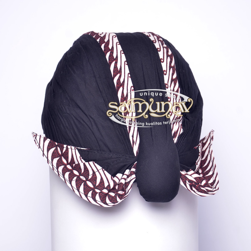 Blangkon Jogja mataram Halus Hitam Motif Samurai Putih