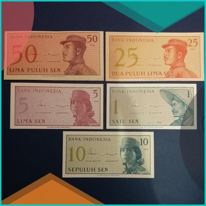 Paket Set 5 Lembar Uang Lama Kuno Seri Sukarelawan 1-50 SEN Dwikora 16