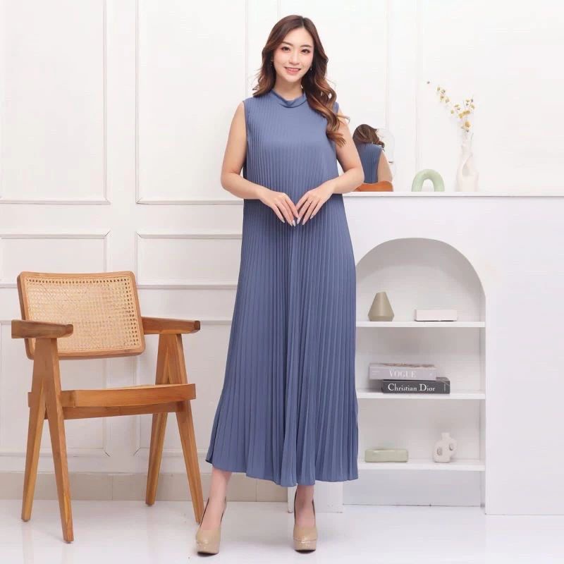 DRESS PLISKET / MAXI DRESS PLISKET LENGAN KUTUNG KOREAN LOOK