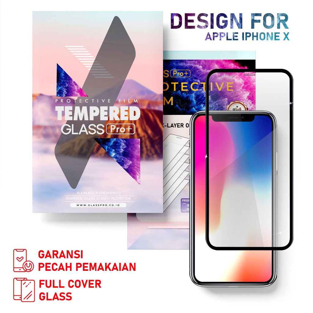 Glass Pro Tempered Glass iPhone X Full Cover - Premium