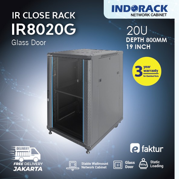 

INDORACK - IR8020G - Close Rack 20U Depth 800mm Glass Door 19Inch