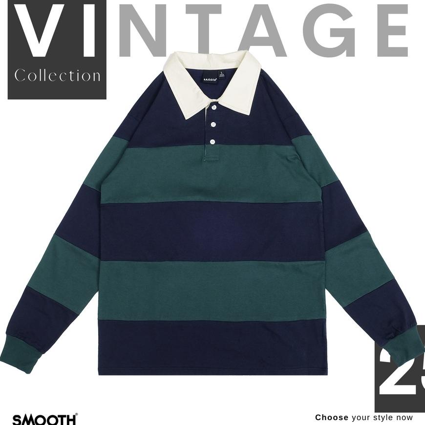 Smooth Basic Vintage Rugby Polo Shirt Corduroy - Navy Green