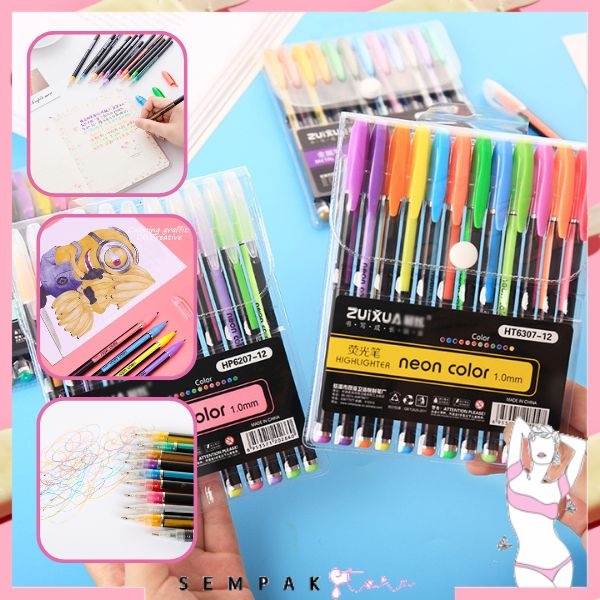 

SS Pena Glitter Metalik 1.0mm Isi 12pcs Pulpen Warna Warni Tinta Pastel Neon Color Pen Pastel Ballpoint Craftwork Scrapbook Gel Ink Highlighter Penanda Buku Warna Warni Ujung Lembut