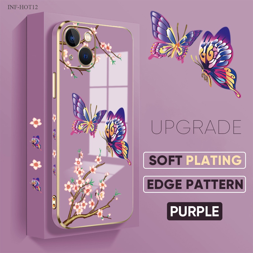 Infinix Hot 12 12i 11 11S 10 10S 9 8 NFC Pro Play Untuk Phone Case Softcase Soft Casing Lembut Butterfly Plum Blossom 0284 Tali Gantungan