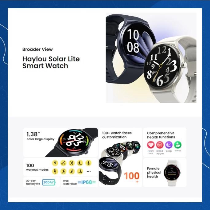 Haylou Solar Lite Smart Watch IP68 Sp02 1.38" Display