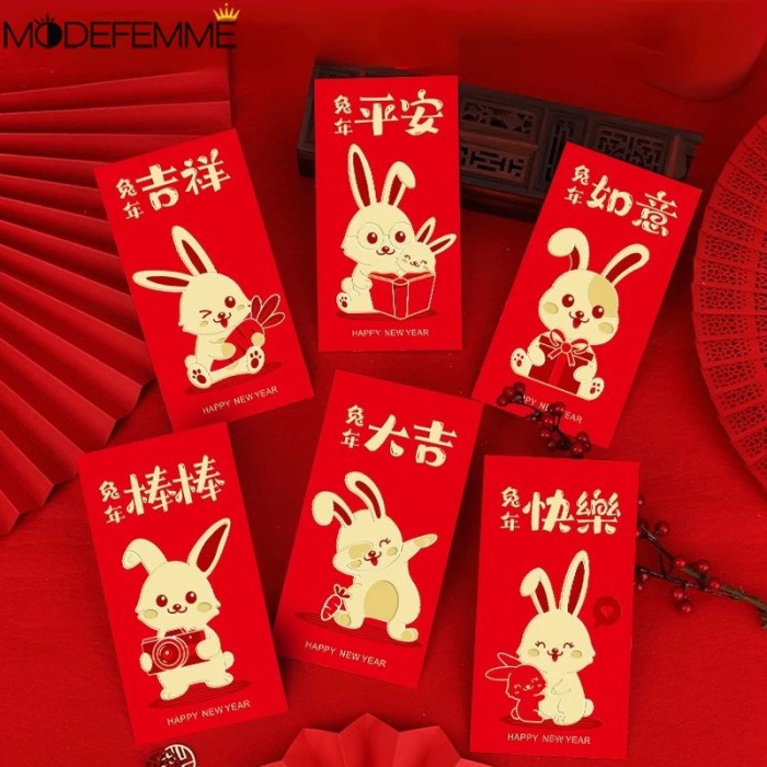

New! 6 Pcs / Set 2023 Amplop Angpao Tahun Baru Cina / Imlek Motif Kartun Limited