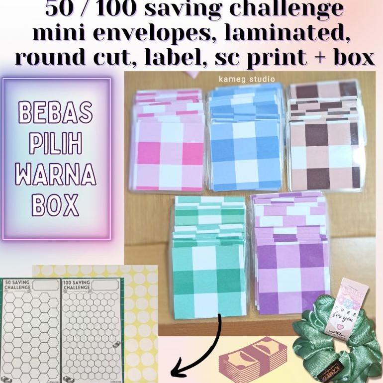 

Promo! 50 - 100 mini amplop saving challenge seri KOTAK lucu | tantangan menabung laminated envelopes | kamegstudio Premium