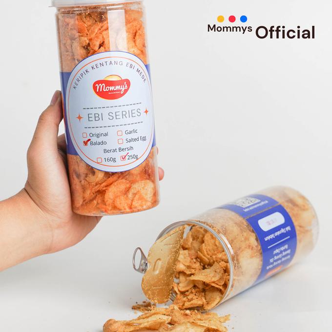 

NEW PRODUK KERIPIK KENTANG EBI MEDE MOMMYS 330G 1100ML NET 250G KEDAP UDARA !!!!!
