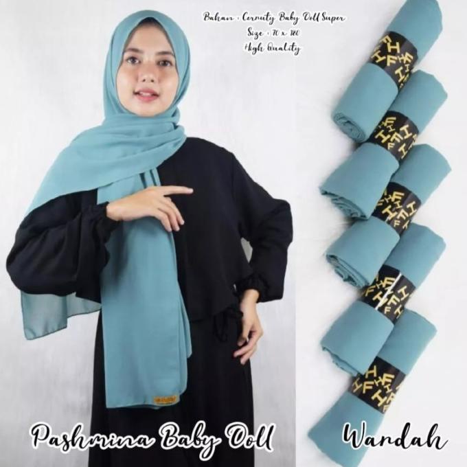 Terlaris Pashmina Ceruti Babydoll Shawl Polos - Biru Wardah Stok Terbatas