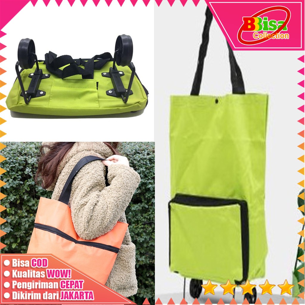MM - Tas Troli Belanja Lipat Motif Roda Trolly Bag Shopping Tas eco lipat roda