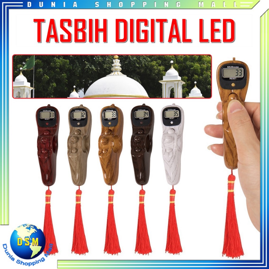 DSM Tasbih Digital LED Roling Alarm Bunyi Beep 100 Motif Marmer dan Kayu Tasbih Digital LED Jari Ber