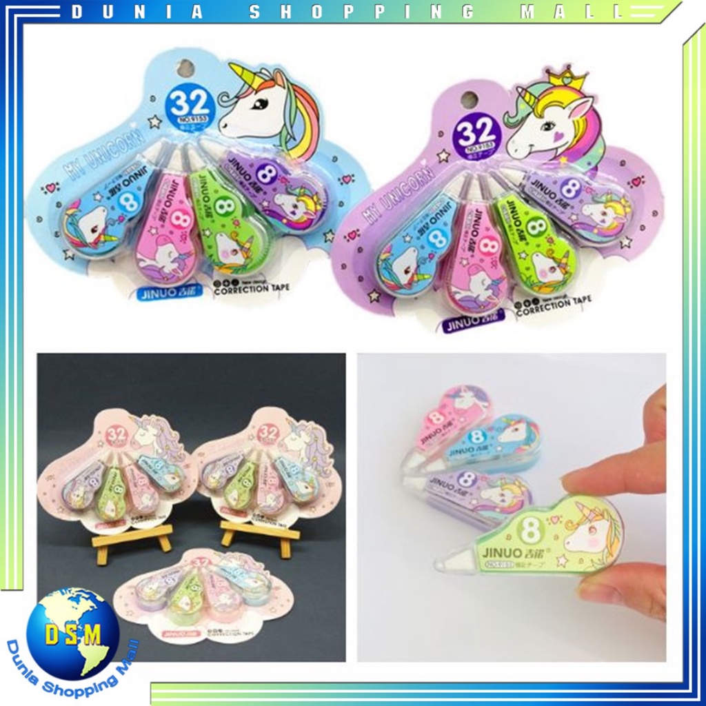 

DSM Correction Tape Karakter 4 In 1 Penghapus Pulpen Roll Isi 4pcs Karakter Lucu Unicorn Penghapus Pena Tip-Ex Kertas Mini 4in1 Tip Ex Set 4 Pcs