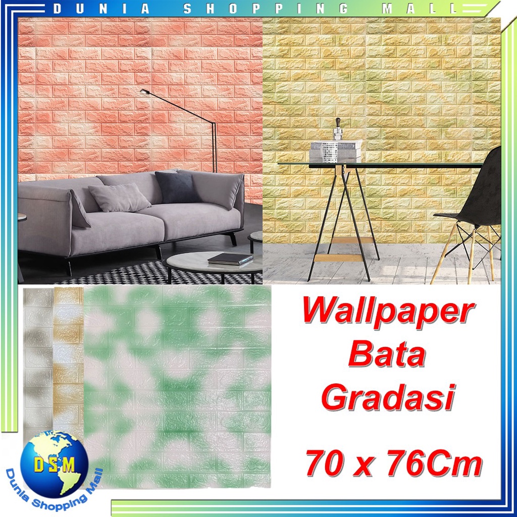 DSM Wallpaper Dinding Foam 3D Motif Batu Bata Corak Ukuran 76 x 70 CM Waterproof Brick Sticker Wallp