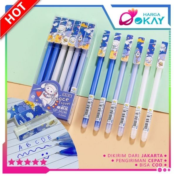 

HO Pulpen Gel Karakter Kartun Astronot Space Pena Blue Ink Gel Bisa Hapus Karkter 0.5mm Pena Aesthetic Planet GlitterAlat Tulis Sekolah Kantor Stationary