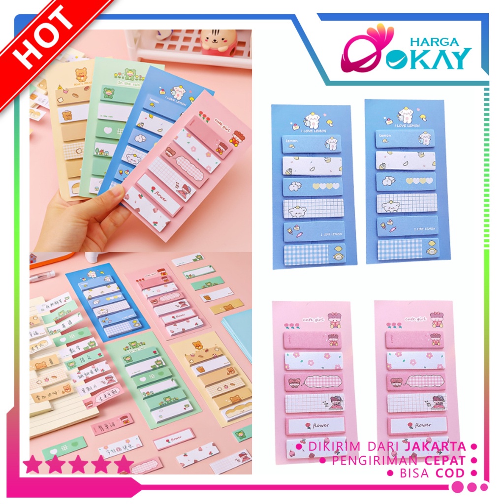 

HO Pembatas Buku Cute Imut Penanda Buku Memo Stick Stationery Memo Pad Convenience Cute 6 IN 1 Sticky Notes Lucu 6IN1 Tempelan Kertas Catatan 120 Lembar Notes Kertas Tempel Karakter Bear Frog Girl