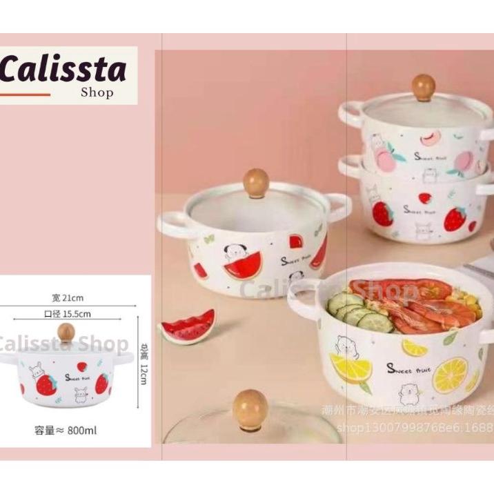 Mj Ready Mangkok Kerak Tutup Kaca Flango/Ramyeon Set/ Kaktus/Panci Kerak Tutup Kaca/Cerac Casserole/