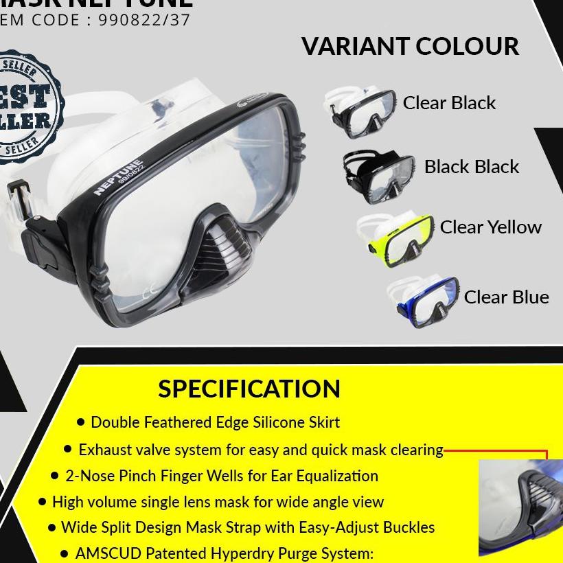 Alat Snorkling Kacamata Selam/Mask Snorkeling/Mask Diving Mask Amscud Neptune Yellow