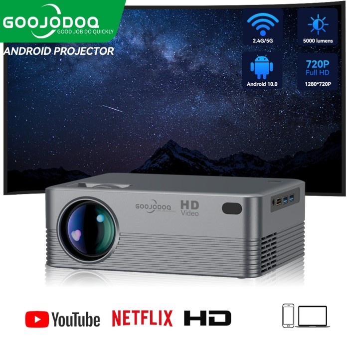 GOOJODOQ Portable Mini LED Projector Android Home Theater 180 ANSI