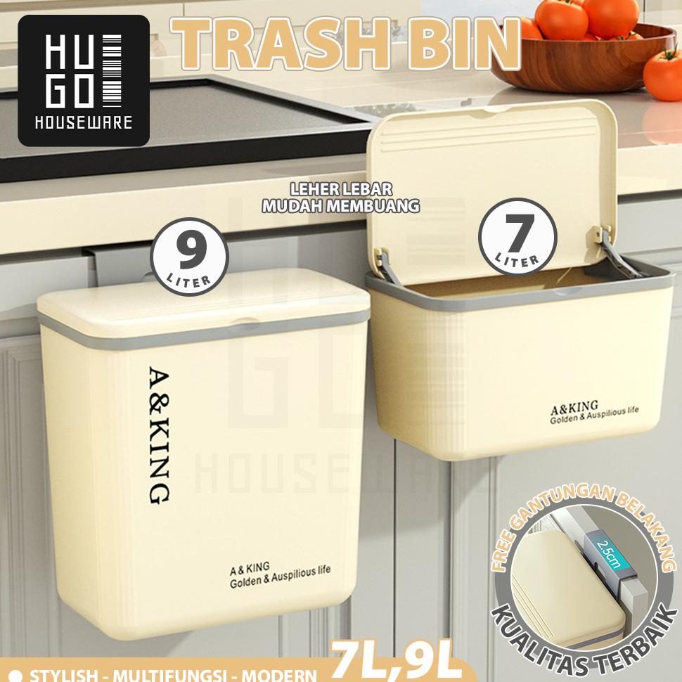 HUGO Tempat Sampah Dapur Gantung Tong Sampah Dapur Plastik dengan Tutup Tempat Sampah Kamar Mandi Se