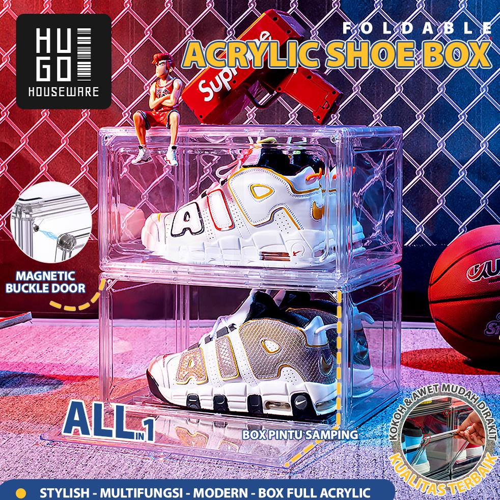 HUGO Kotak Sepatu Akrilik Transparan Bening Kotak Sepatu Premium Ukuran Besar Tempat Penyimpanan Sep