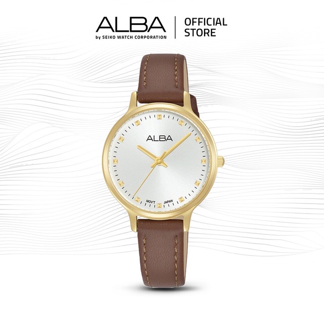 Alba Fashion Jam Tangan Wanita ARX154 / ARX154X1 Quartz White Dial Brown Genuine Leather Strap Watch