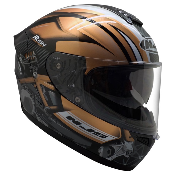 Njs Zx-1 Rush Hitam - Gold Gloss/Doff - Helm Full Face