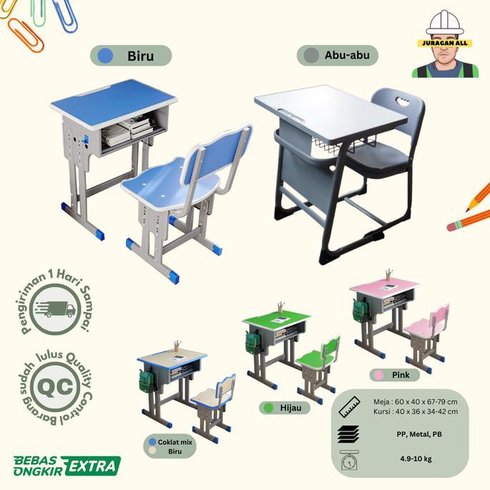 

MEJA BELAJAR/MEJA KURSI SEKOLAH/SCHOOL DESK/SET MEJA KURSI ADJUSTABLE