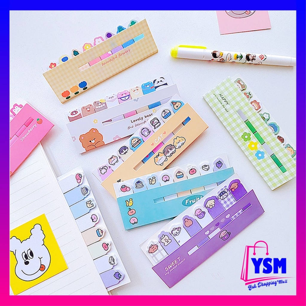 

YSM Sticky Notes Karakter 8IN1 Tempelan Kertas Catatan 120 Lembar Pembatas Buku Karakter Hewan Lucu Penanda Buku Stationery Memo Pad Convenience Cute 8 IN 1