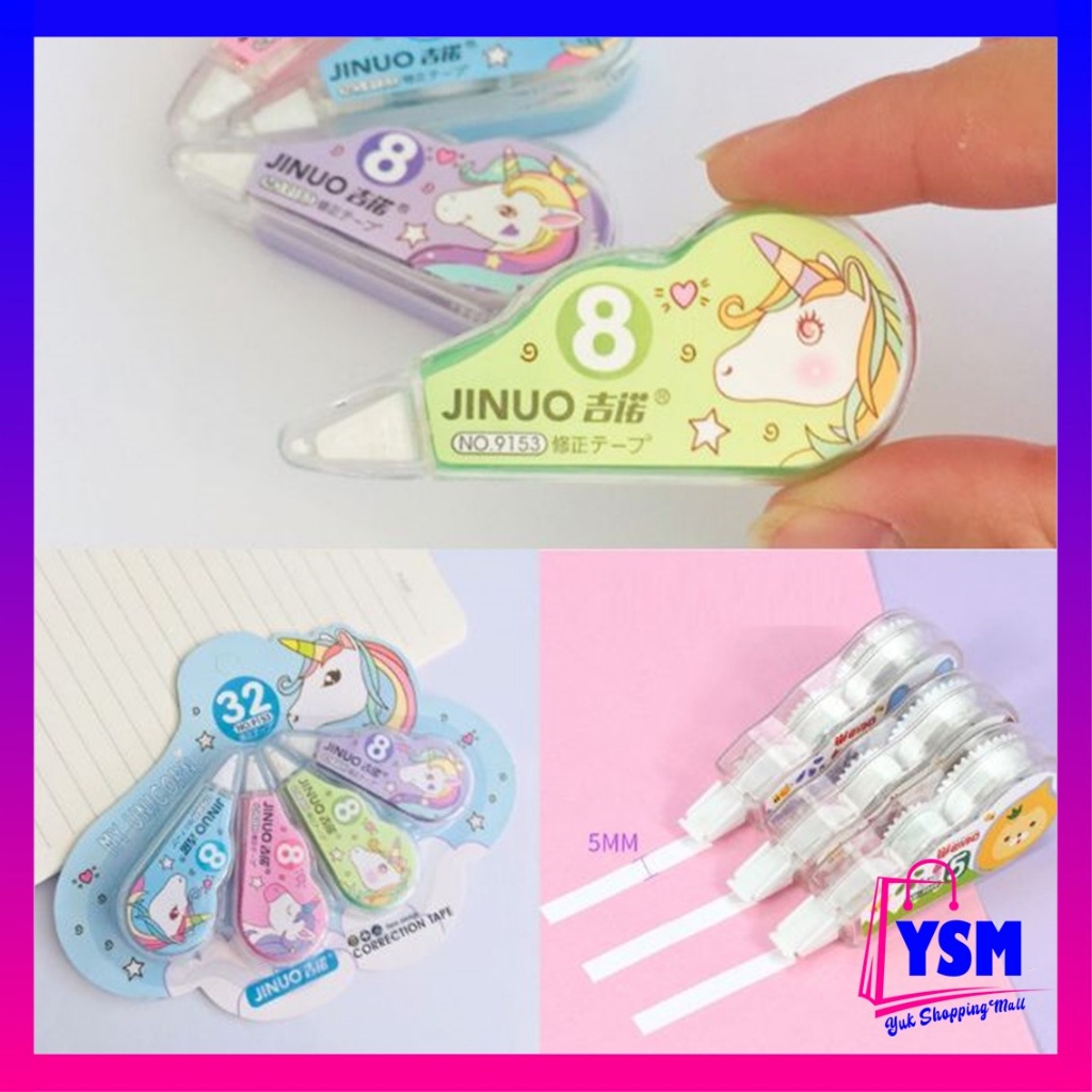 

YSM Correction Tape Karakter 4In 1 Penghapus Pulpen Roll Isi 4pcs Karakter Lucu Unicorn Penghapus Pena Tip-Ex Kertas Mini 4in1 Tip Ex Set 4 Pcs