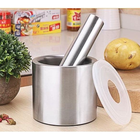 

Cobek Stainless / Ulekan Stainless / Tumbukan Bumbu Dapur Dengan Tutup JS