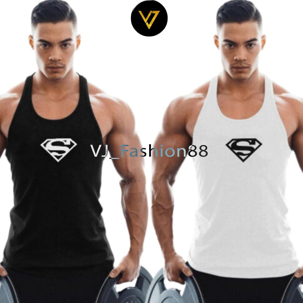 New Singlet Tali Kecil Pria Bahan Katun Combed 30S Motif Superman