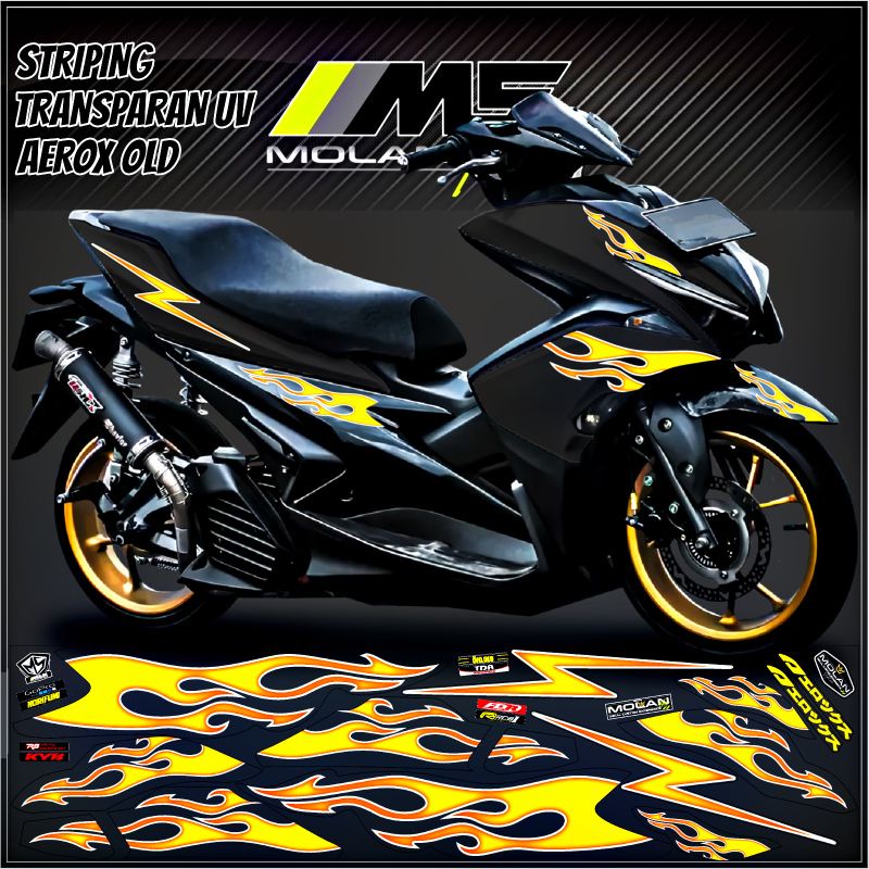 Decal Sticker Striping Variasi Transparan Uv Aerox Old Api Aerox 155 Old 2016-2019 Aerox 155 Lama Ya
