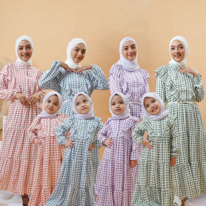 Gamis Gingham Frill Couple/Gamis Kotak Rempel Couple Pengiriman Cepat