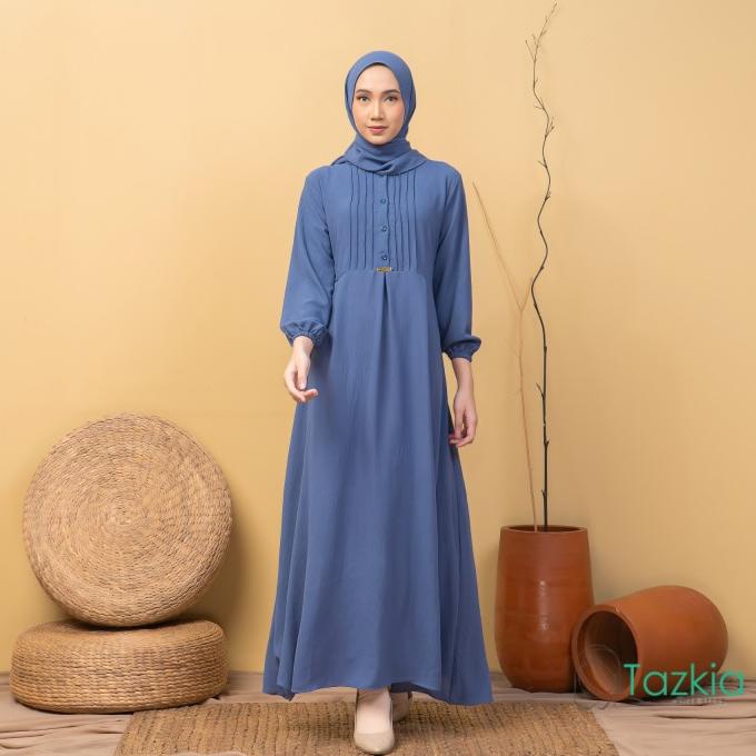 Dress Muslim Wanita Gamis Set Pashmina Azalia Denim Polos Crinkle