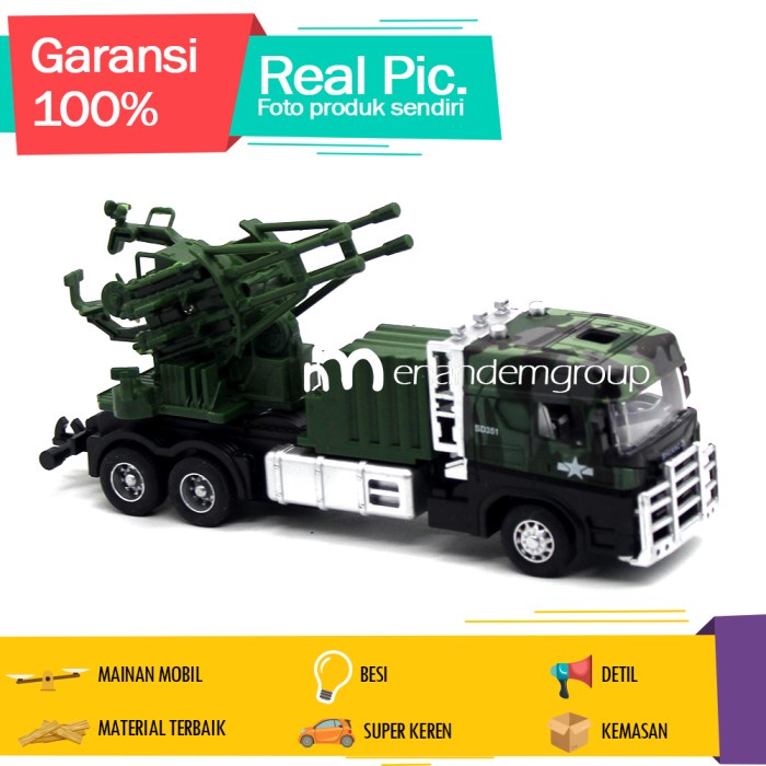 TERLARIS Diecast Miniatur Mainan Mobil Truk Militer Pullback Metal