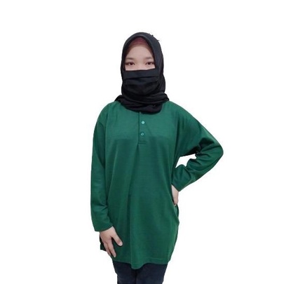 Kaos Kerah Wanita Lengan Panjang Hijau Army / Polo Polos Panjang Army