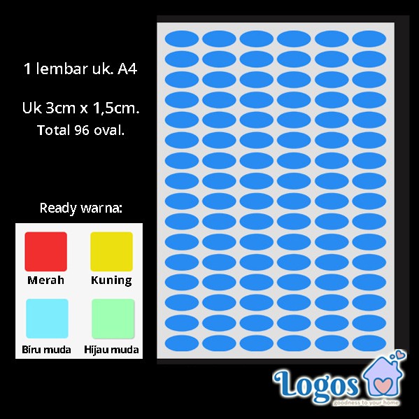 

TERLARIS Stiker oval sticker ellips bulat lonjong warna warni marking label dot