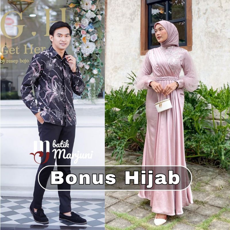 [SYAR'I TILL JANNAH] (ADA JUMBO) Amara Dress Couple Kemeja Batik gamis busui Brokat kombinasi gamis