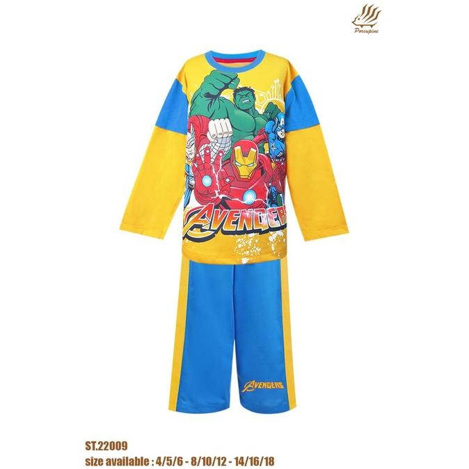 PROMO Piyama PP Avengers Hulk Ironman Thor Captain America Lengan Panjang - Celana Panjang Anak Cowo