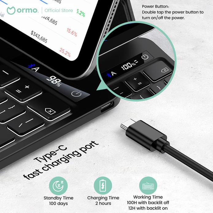 Terbaru Ormo Magic Keyboard 11" For Ipad 11 Inch Ipad Air 4 5 Ipad Pro M1 M2